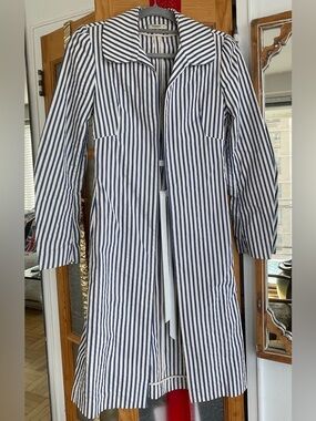 INTERMIX Navy and White Striped Trench Coat